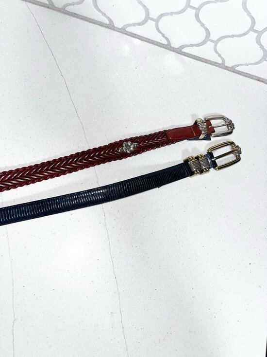 Brighton Braided Brown & Black Belts Size Large, set of 2 Unique Buckles USA